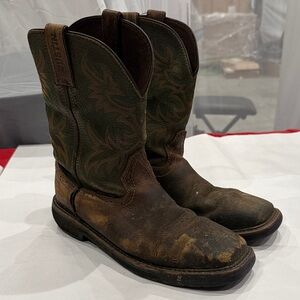 Justin Boots Brown and Green Cowboy Boots